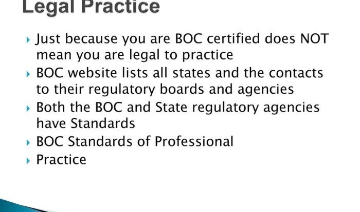 Boc standards of professional practice