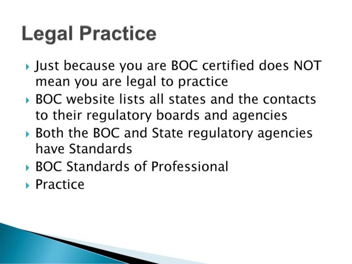 Boc standards of professional practice